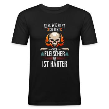 Fleischer Fleisch - Männer Slim Fit T-Shirt - Schwarz - Vorne - Nik (191cm)