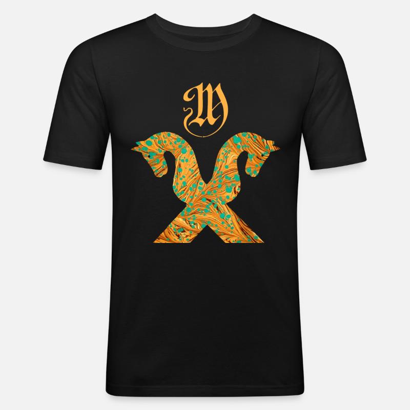 pferdegiebel e 95 m - Männer Slim Fit T-Shirt - Schwarz