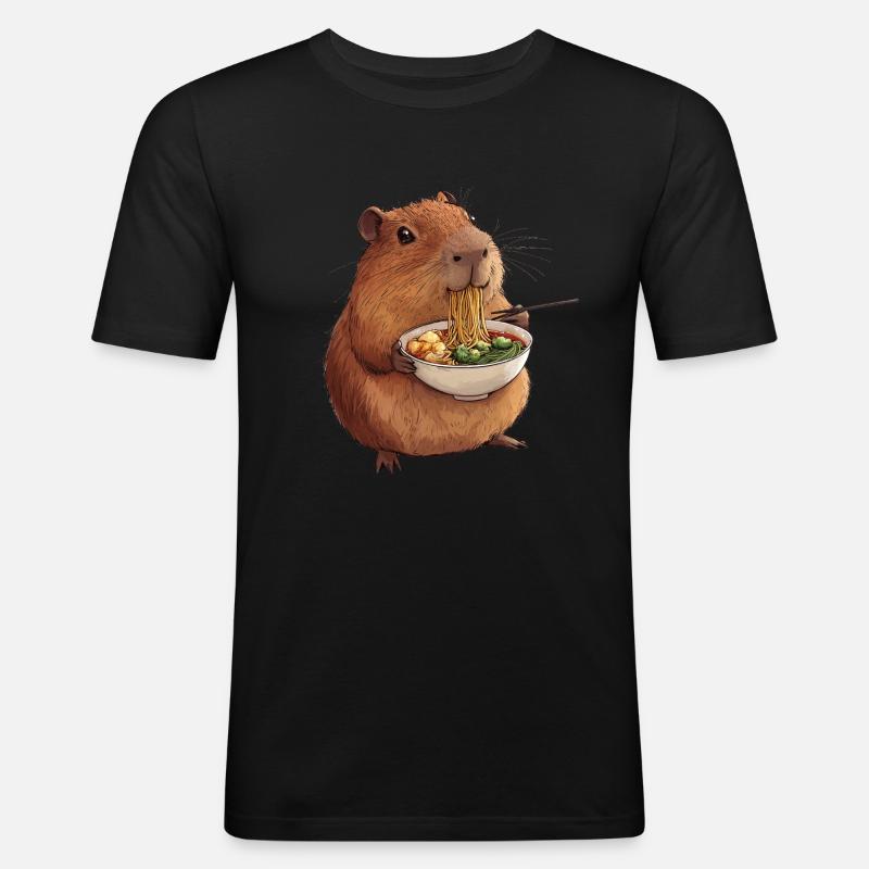 Capybara Eats Ramen - Men's Slim Fit T-Shirt - black