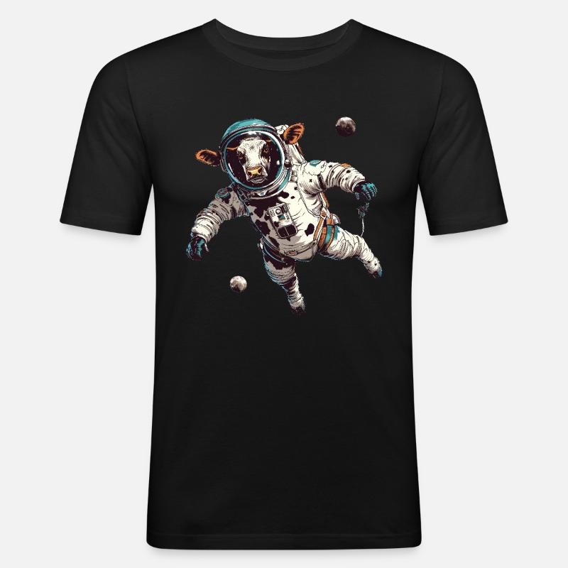 Vache dans l’espace - T-shirt près du corps Homme - noir