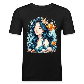 Magische Manga-Meerjungfrau - Männer Slim Fit T-Shirt - Schwarz - Vorne - Nik (191cm)
