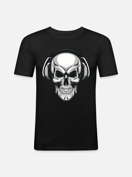 Skull with headphones - Men's Slim Fit T-Shirt - black