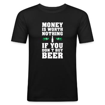 PAROLES DE BIÈRE DRÔLE DE L'ARGENT WORTH BEER RIEN - T-shirt près du corps Homme - noir - Devant - Nik (191cm)
