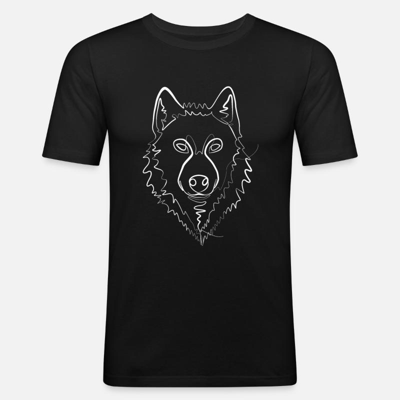 Wolf Schäferhund - one line drawing - Männer Slim Fit T-Shirt - Schwarz