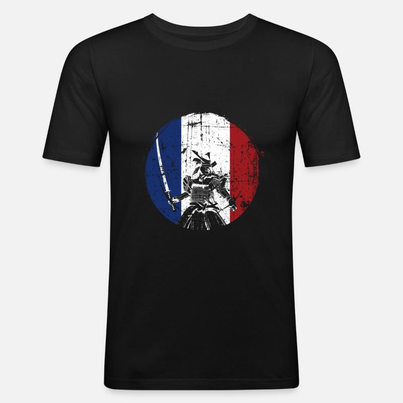 Samurai Frankreich Krieger - Männer Slim Fit T-Shirt - Schwarz
