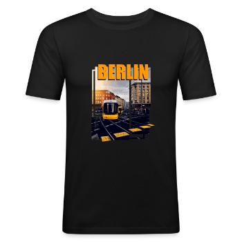 Berlin Bus Bahn Verkehr - Männer Slim Fit T-Shirt - Schwarz - Vorne - Nik (191cm)