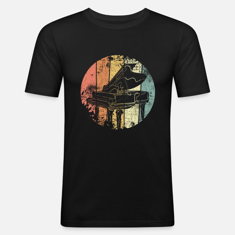 Klavier retro - Männer Slim Fit T-Shirt - Schwarz