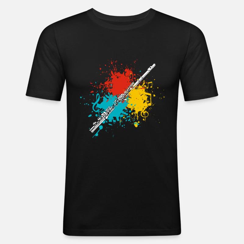 Querflöte - Männer Slim Fit T-Shirt - Schwarz