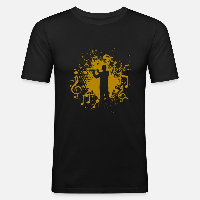 Querflöte - Männer Slim Fit T-Shirt - Schwarz