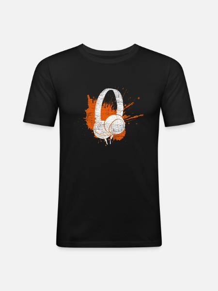Écouteurs musique - T-shirt près du corps Homme - noir