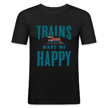 Züge - Männer Slim Fit T-Shirt - Schwarz - Vorne - Nik (191cm)