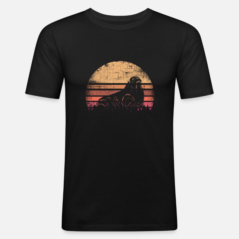 Walross retro - Männer Slim Fit T-Shirt - Schwarz