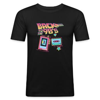 Back to the 90s retro 90er Jahre Outfit 90er - Männer Slim Fit T-Shirt - Schwarz - Vorne - Nik (191cm)