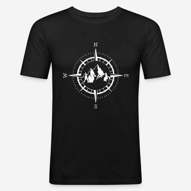 Kompass und Berg - (b) - Männer Slim Fit T-Shirt - Schwarz