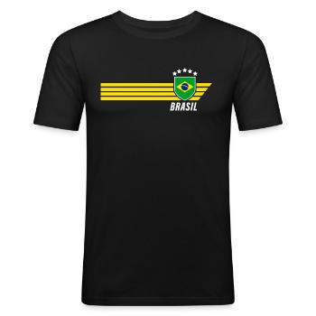 Brésil Maillot de fan de football brésilien Seleção - T-shirt près du corps Homme - noir - Devant - Nik (191cm)