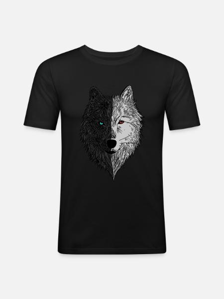 Wolf Tier Motiv Wolfsmotiv - Männer Slim Fit T-Shirt - Schwarz