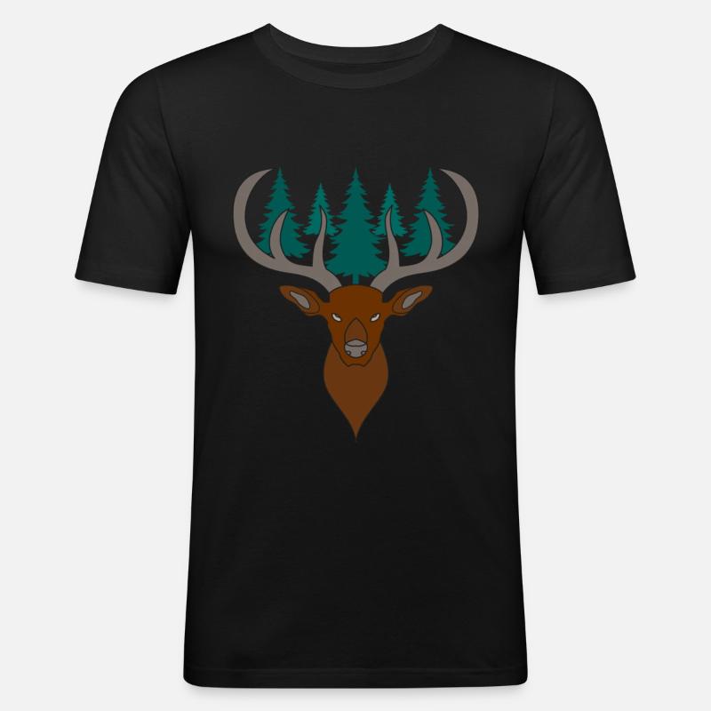 Rothirsch Geweih mit Hirschgeweih - Männer Slim Fit T-Shirt - Schwarz