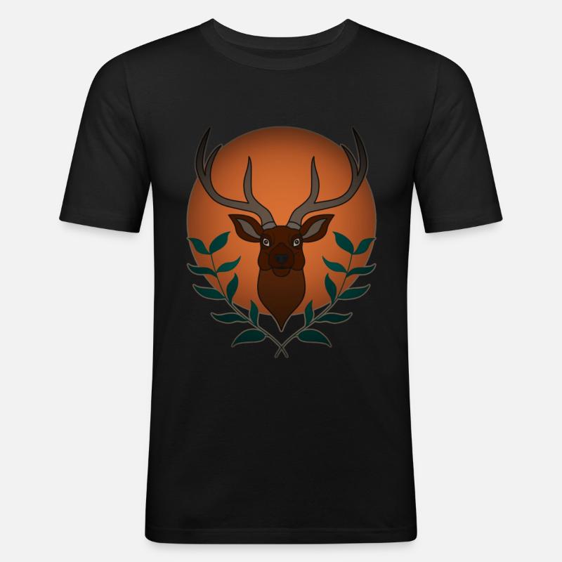 Rothirsch Geweih mit Hirschgeweih - Männer Slim Fit T-Shirt - Schwarz