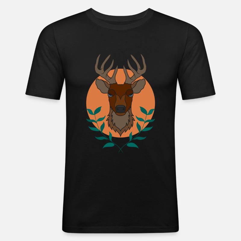 Rothirsch Geweih mit Hirschgeweih - Männer Slim Fit T-Shirt - Schwarz