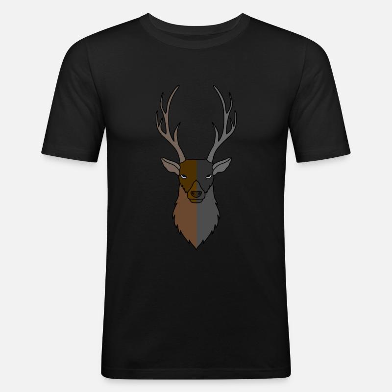 Rothirsch Geweih mit Hirschgeweih - Männer Slim Fit T-Shirt - Schwarz