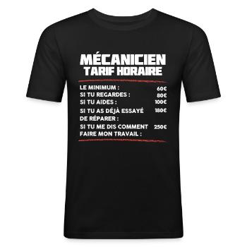 Humour Mécanicien Tarif Horaire - T-shirt près du corps Homme - noir - Devant - Nik (191cm)