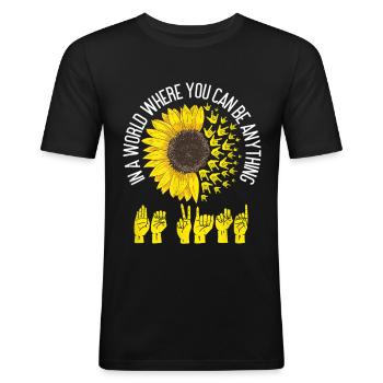 Soyez amical Positif Drôle T-shirt - T-shirt près du corps Homme - noir - Devant - Nik (191cm)