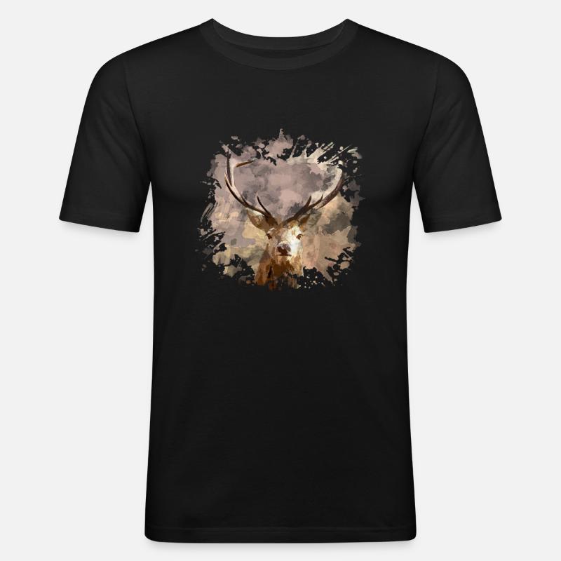 Hirsch - Männer Slim Fit T-Shirt - Schwarz