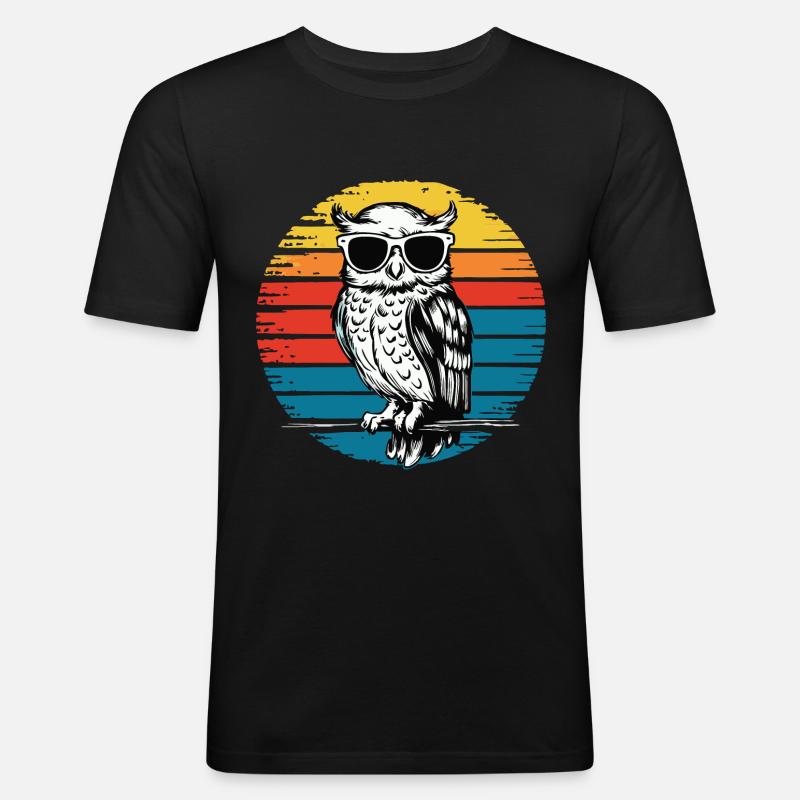 Nachteule Eule Eulen Vogel - Männer Slim Fit T-Shirt - Schwarz