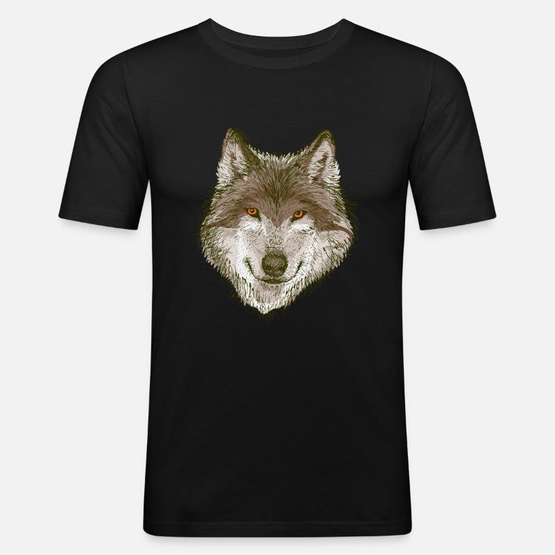 Wolf - Männer Slim Fit T-Shirt - Schwarz