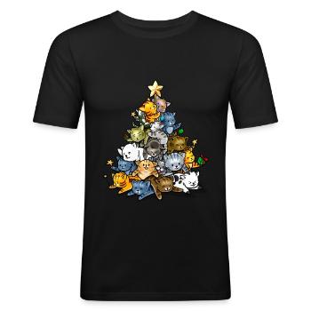 Chat chaton Maine Coon cadeau de Noël - T-shirt près du corps Homme - noir - Devant - Nik (191cm)