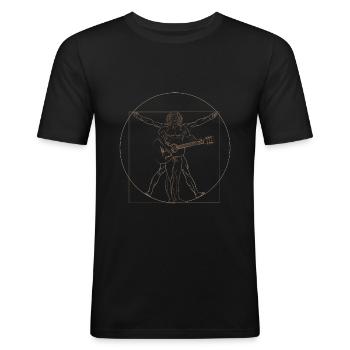 Da Vinci Rock Gitarre Gitarrist Retro Geschenk - Männer Slim Fit T-Shirt - Schwarz - Vorne - Nik (191cm)