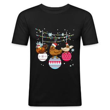 Huhn Hühner Hühnerstall Weihnachten Geschenk - Männer Slim Fit T-Shirt - Schwarz - Vorne - Nik (191cm)