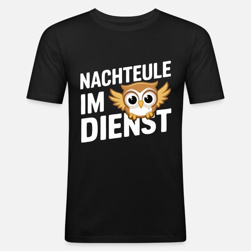 Nachteule Eule Eulen Vogel - Männer Slim Fit T-Shirt - Schwarz
