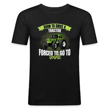 Gedwongen om tractor te rijden geboren om boer te werken - Mannen slim fit T-shirt - zwart - Voor - Nik (191cm)
