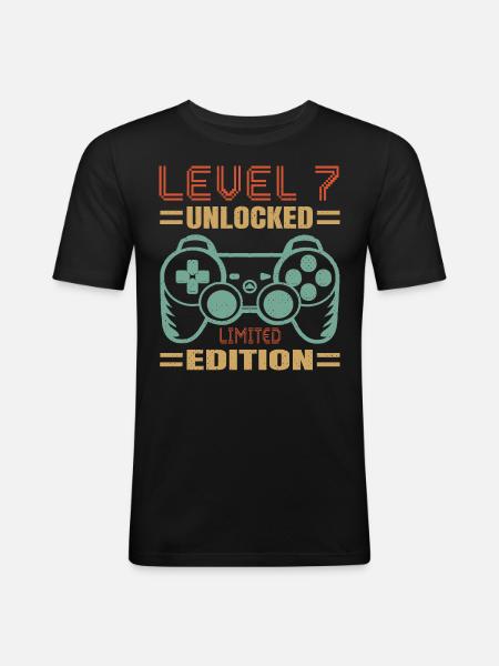 Birthday Level 7 Unlocked - Men's Slim Fit T-Shirt - black