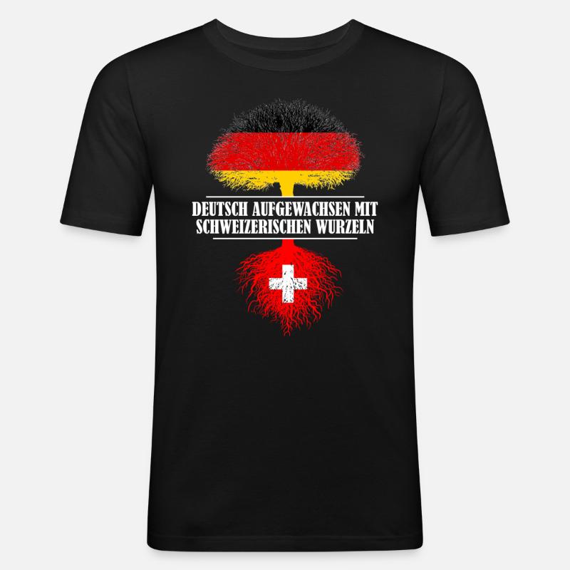 Deutsch mit schweizerischen Wurzeln - Männer Slim Fit T-Shirt - Schwarz