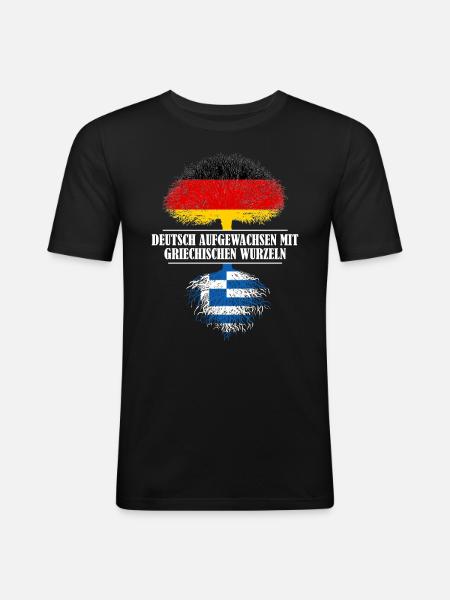 Deutsch mit griechischen Wurzeln - Männer Slim Fit T-Shirt - Schwarz