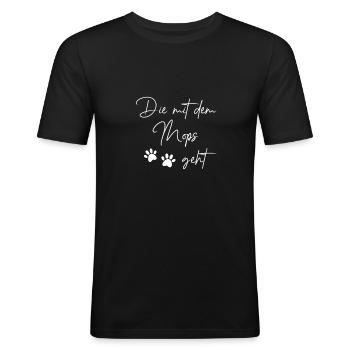 Mops - Männer Slim Fit T-Shirt - Schwarz - Vorne - Nik (191cm)