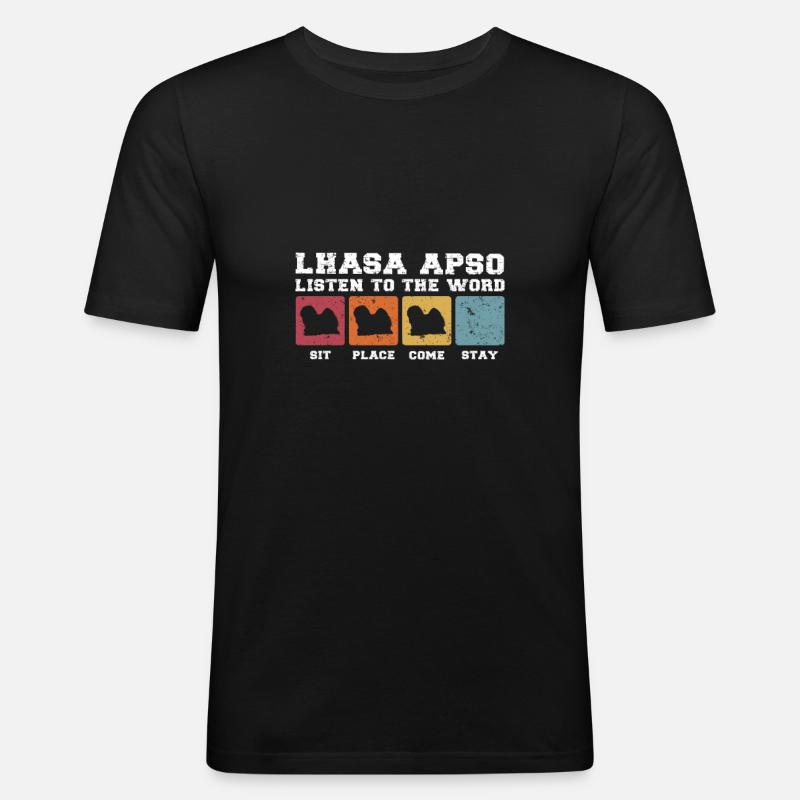 Lhassa Apso : écouter la parole - T-shirt près du corps Homme - noir