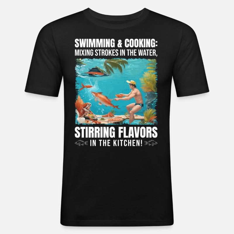 Schwimmen und Kochen - Männer Slim Fit T-Shirt - Schwarz