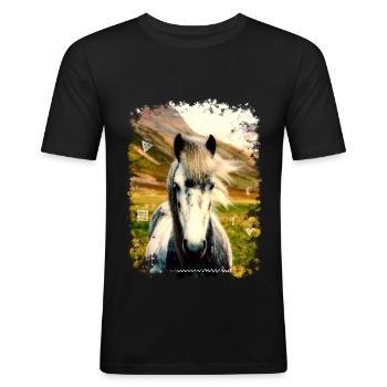 cheval - T-shirt près du corps Homme - noir - Devant - Nik (191cm)