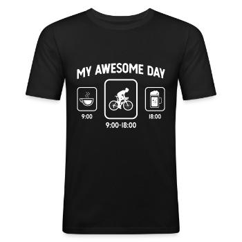 My Awesome Day - Beer - Man cycling - - Men's Slim Fit T-Shirt - black - Front - Nik (191cm)