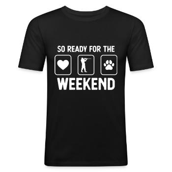 So ready for the weekend - dog's paw - guy a - Men's Slim Fit T-Shirt - black - Front - Nik (191cm)