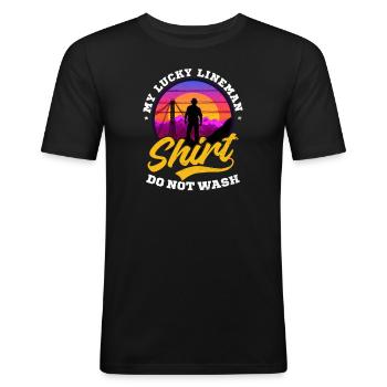 Lineman Pole Lucky Lineman Outfit - Männer Slim Fit T-Shirt - Schwarz - Vorne - Nik (191cm)