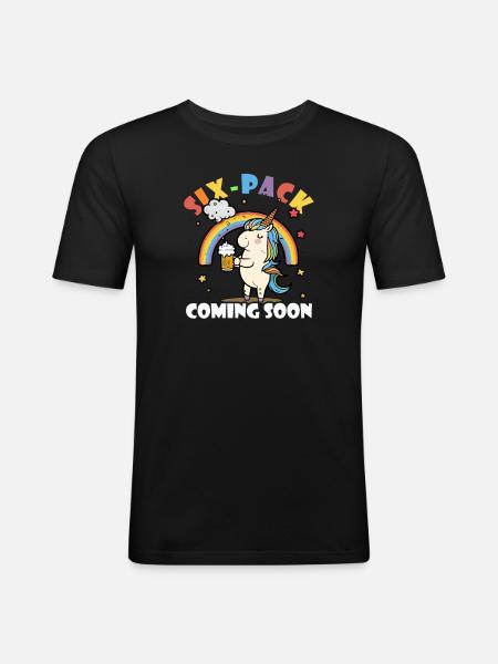 Einhorn-Sixpack bald erhältlich - Männer Slim Fit T-Shirt - Schwarz