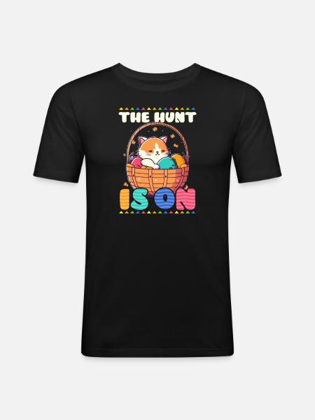 Cat Easter Hunt Is On - Men's Slim Fit T-Shirt - black