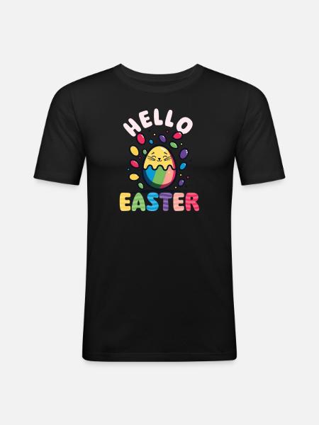 Cat Easter Hello Easter - Men's Slim Fit T-Shirt - black