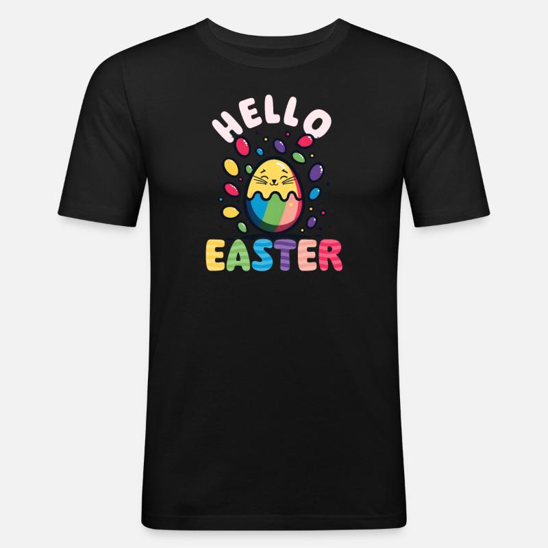 Cat Easter Hello Easter - Men's Slim Fit T-Shirt - black