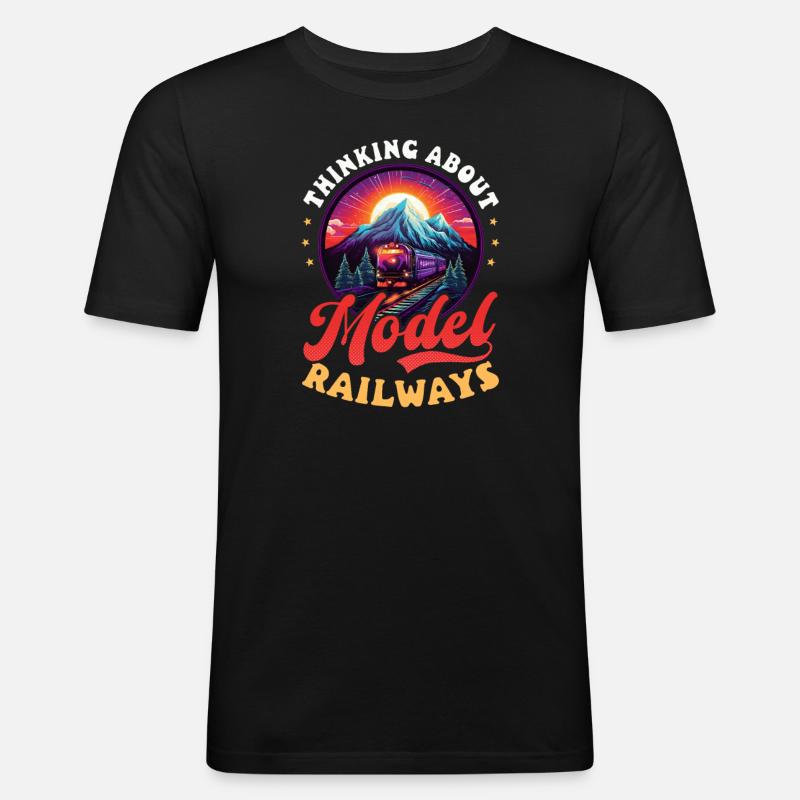Modelleisenbahn: Modelleisenbahn denken - Männer Slim Fit T-Shirt - Schwarz