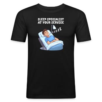 Anästhesieschwester Schlafspezialistin zu Ihren Diensten - Männer Slim Fit T-Shirt - Schwarz - Vorne - Nik (191cm)